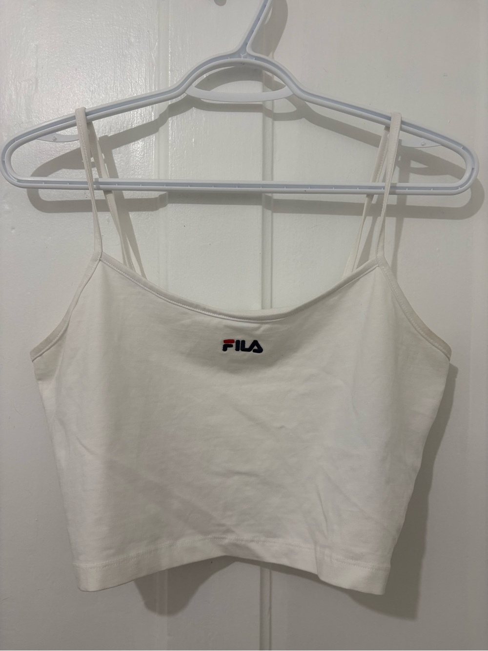Fila White Cropped Spaghetti-Strap Camisole with Logo